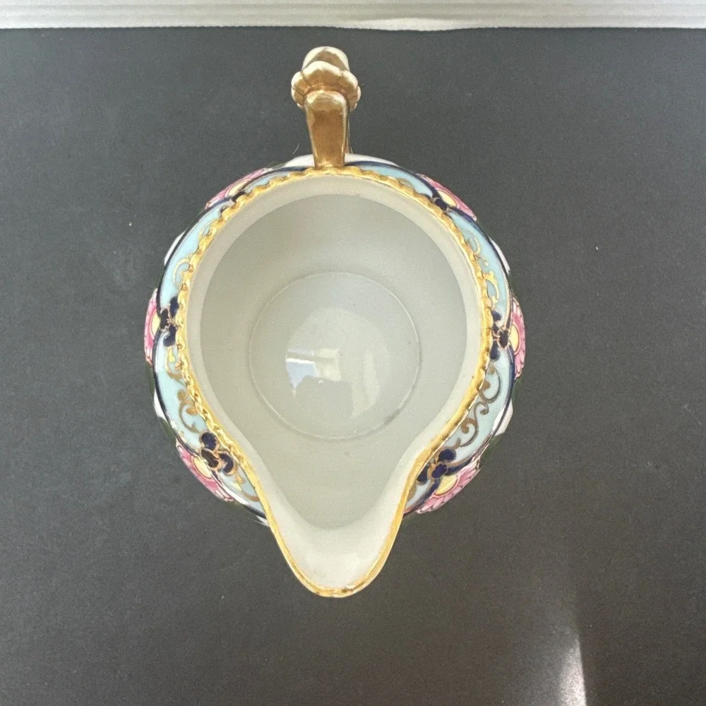 Vintage Hand Painted Nippon Porcelain Creamer Floral Gold Gilt Creamer